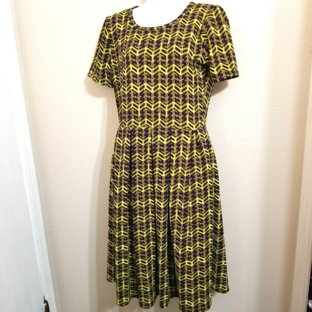 Lularoe Amelia‎ Purple Yellow Abstract Dress L K20E